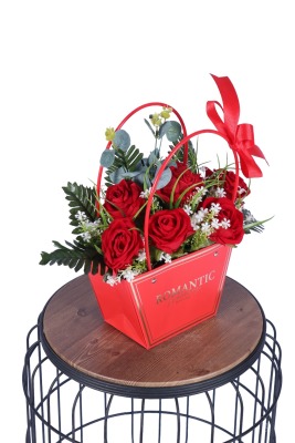Yapay Çiçekli Romantic Çantalı Aranjman Model 30 - 4