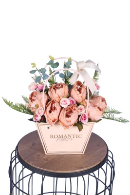 Yapay Çiçekli Romantic Çantalı Aranjman Model 34 - Yapay Çiçek Sitesi