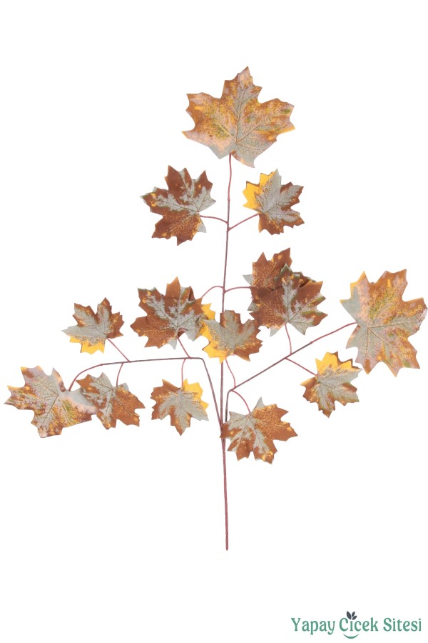  Yapay Çınar Ağacı Dalı 15 Yapraklı 65 Cm 12 Adet Kahve-Sarı - 1