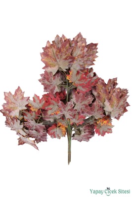 Yapay Çınar Ağacı Dalı 15 Yapraklı 65 Cm 12 Adet Kızıl - 3