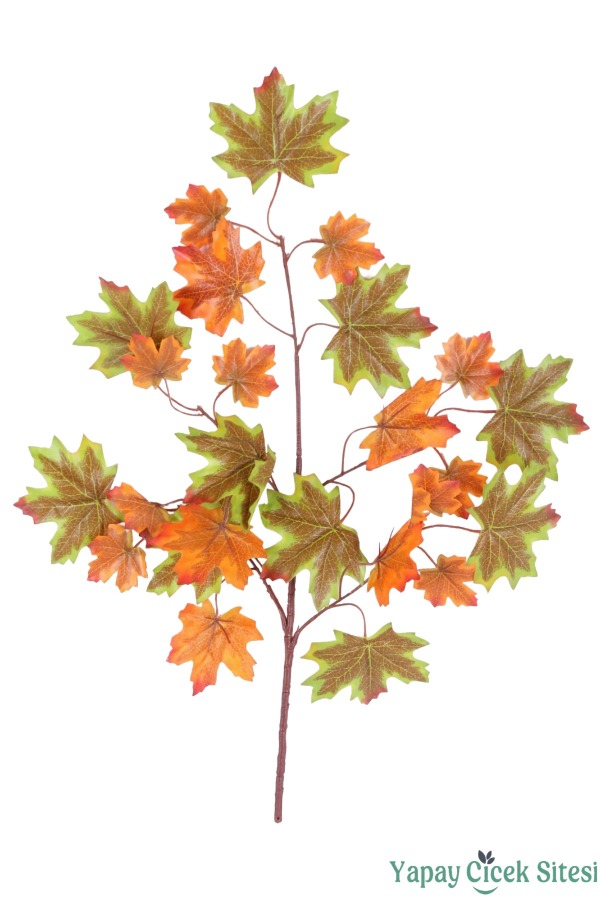 Yapay Çınar Ağacı Dalı 25 Yapraklı 70 Cm 12 Adet Yeşil-Turuncu - 1
