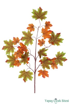 Yapay Çınar Ağacı Dalı 25 Yapraklı 70 Cm 12 Adet Yeşil-Turuncu - 2