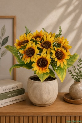 Yapay Cipsolu Ayçiçeği 33cm Yeşil-Sarı - 2