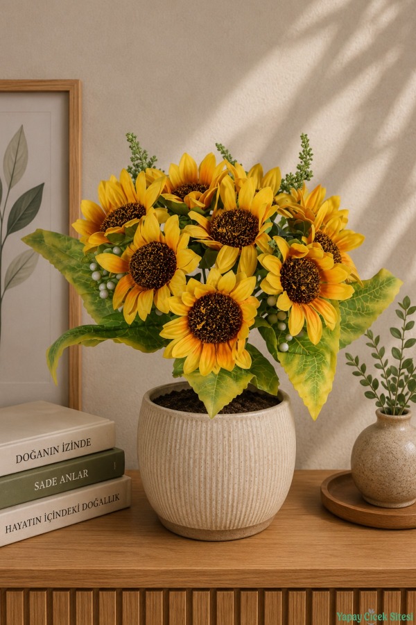 Yapay Cipsolu Ayçiçeği 33cm Yeşil-Sarı - 2