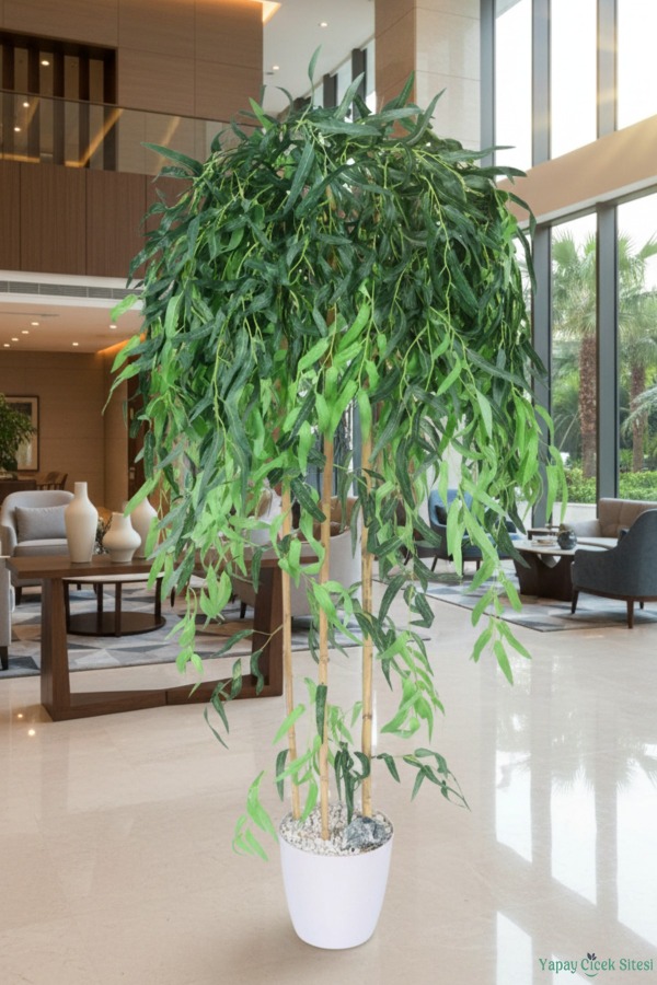 Yapay Dekoratif Sarkan Söğüt Ağacı 140 cm Beyaz Saksıda - 4