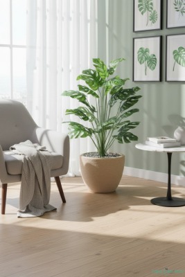 Yapay Deve Tabanı Ağacı 95 cm Bohem Krem Saksıda - 4