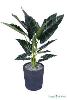 Yapay Fil Kulağı Bitkisi 120 cm Bohem Siyah Saksıda - Yapay Çiçek Sitesi