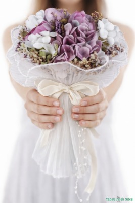 Yapay Gelin Buketi Çiçeği Zarif Tonlar Damat Yaka Çiçeği Hediyeli - Yapay Çiçek Sitesi