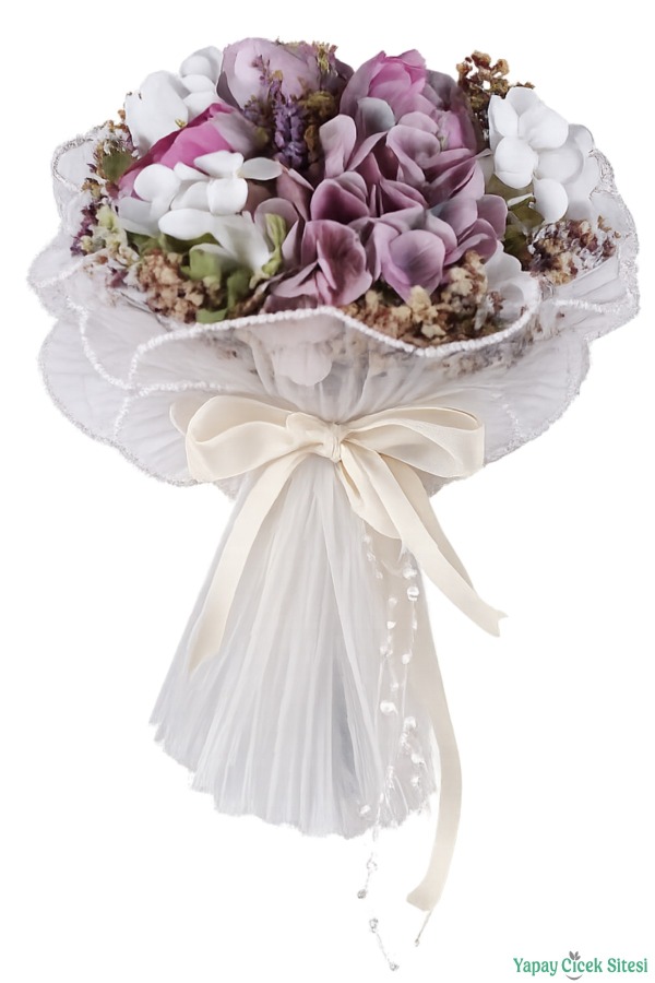 Yapay Gelin Buketi Çiçeği Zarif Tonlar Damat Yaka Çiçeği Hediyeli - 2