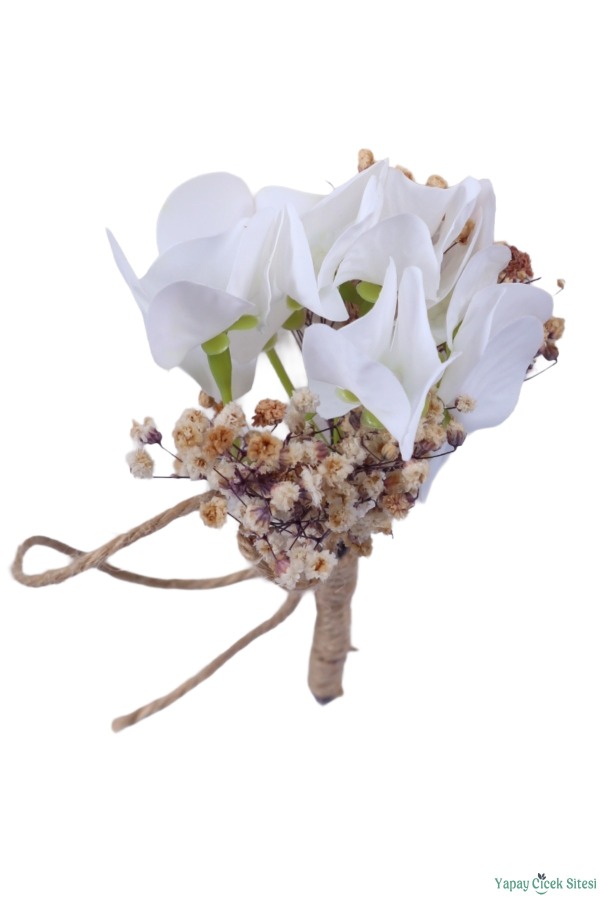 Yapay Gelin Buketi Çiçeği Zarif Tonlar Damat Yaka Çiçeği Hediyeli - 3