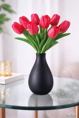 Yapay Gerçek Görünümlü 8li Islak Lale Demeti Kırmızı - Yapay Çiçek Sitesi