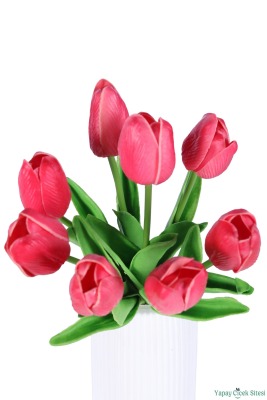 Yapay Gerçek Görünümlü 8li Islak Lale Demeti Kırmızı - 2