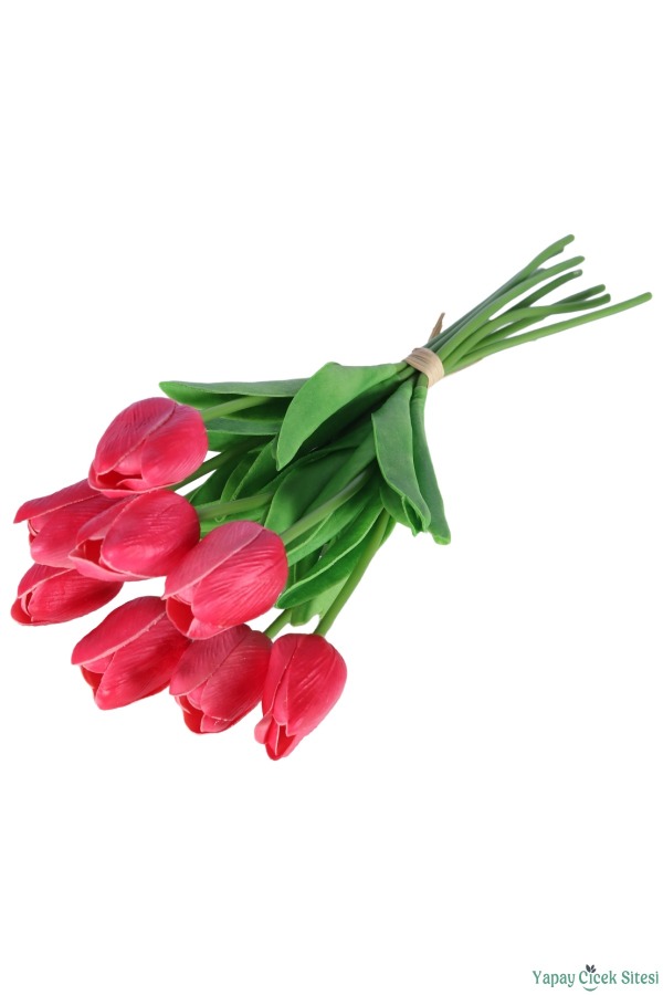 Yapay Gerçek Görünümlü 8li Islak Lale Demeti Kırmızı - 3