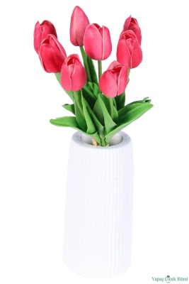 Yapay Gerçek Görünümlü 8li Islak Lale Demeti Kırmızı - 4