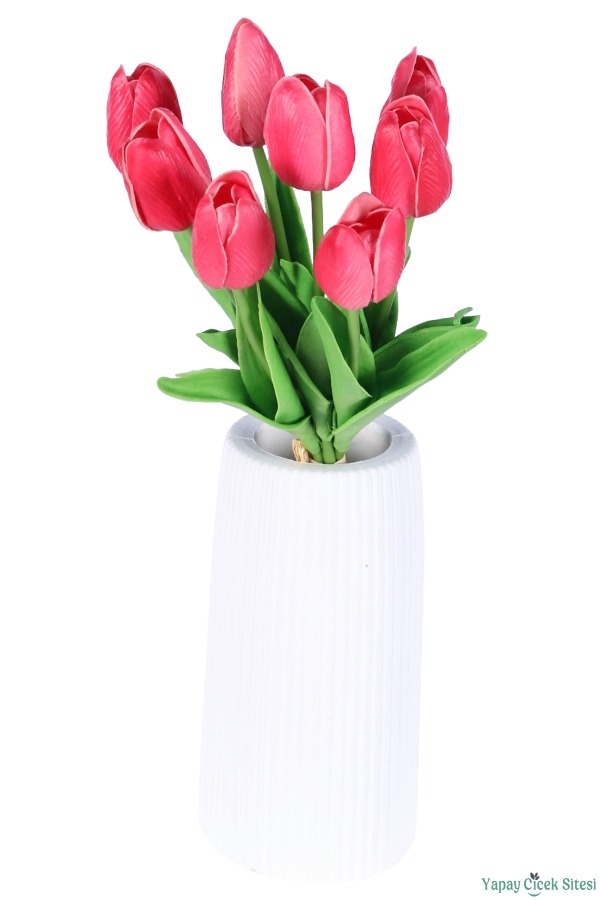 Yapay Gerçek Görünümlü 8li Islak Lale Demeti Kırmızı - 4