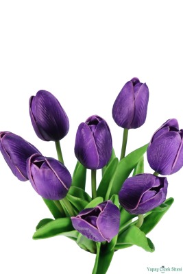 Yapay Gerçek Görünümlü 8li Islak Lale Demeti Mor - 2