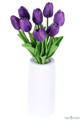 Yapay Gerçek Görünümlü 8li Islak Lale Demeti Mor - 4