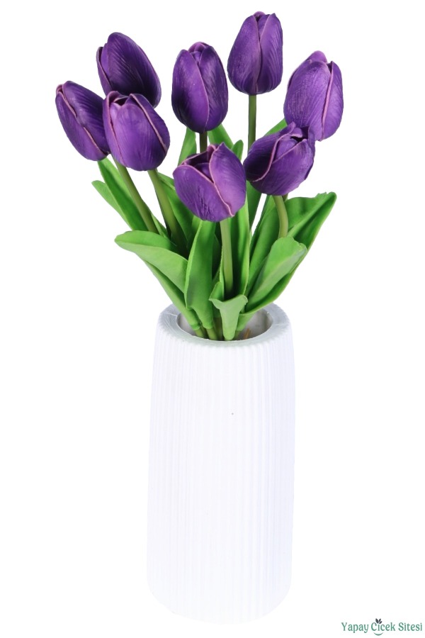 Yapay Gerçek Görünümlü 8li Islak Lale Demeti Mor - 4