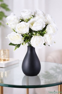 Yapay İri Kafalı Yapay Gül 12li 35 cm Beyaz - Yapay Çiçek Sitesi