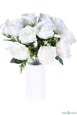Yapay İri Kafalı Yapay Gül 12li 35 cm Beyaz - 2