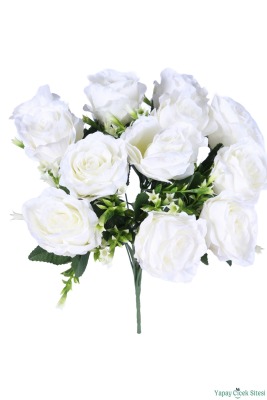 Yapay İri Kafalı Yapay Gül 12li 35 cm Beyaz - 3