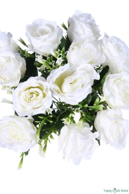 Yapay İri Kafalı Yapay Gül 12li 35 cm Beyaz - 4