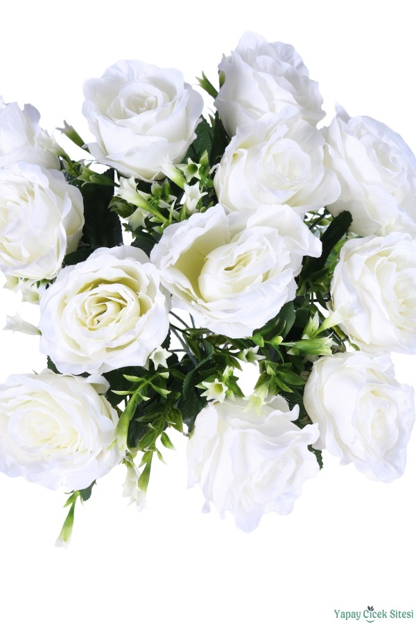 Yapay İri Kafalı Yapay Gül 12li 35 cm Beyaz - 4