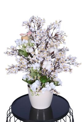 Yapay Zarif Kiraz Çiçeği Bahar Dalı Ağacı 52 cm Beyaz - 1