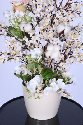 Yapay Zarif Kiraz Çiçeği Bahar Dalı Ağacı 52 cm Beyaz - 2