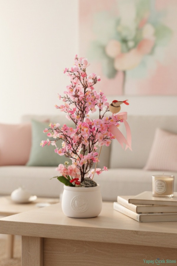 Yapay Japon Kiraz Çiçeği Bahar Dalı Ağacı 52 cm Pembe - 6