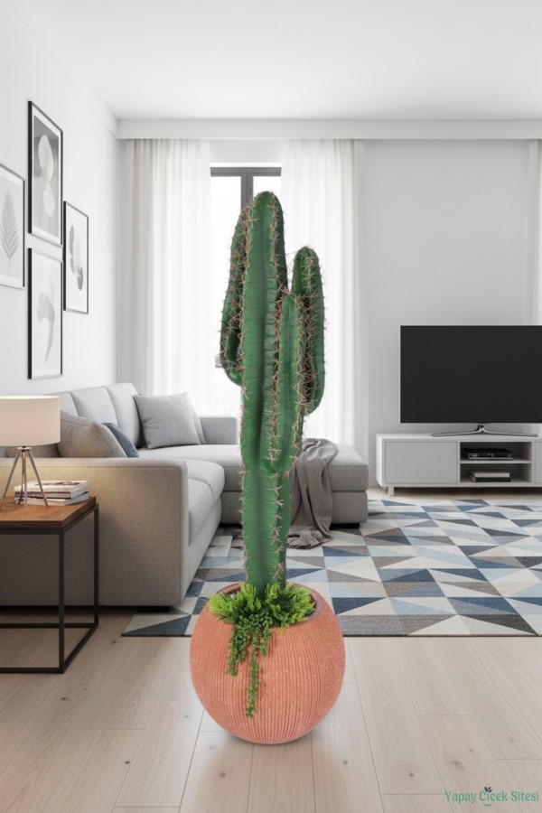 Yapay Kaktüs Ağacı 125 cm Bohem Kiremit Saksıda - 5