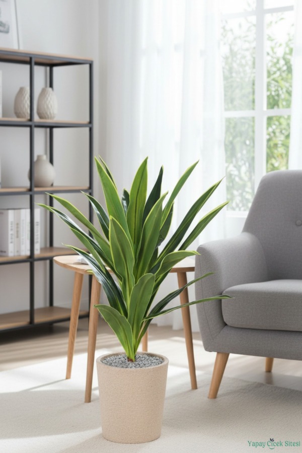 Yapay Kılıç Bitkisi 110 cm Bohem Saksıda Sarı-Yeşil - 4