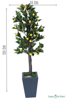 Yapay Limon Ağacı 155 cm Ahşap Saksıda - Yapay Çiçek Sitesi