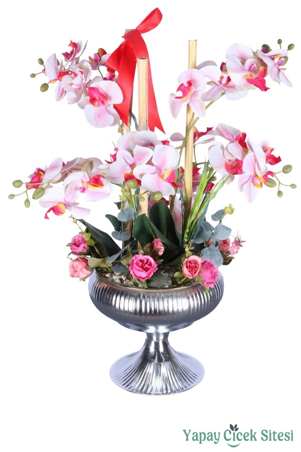 Metal Saksıda Premium Yapay Orkide Aranjmanı Model 3 - 1