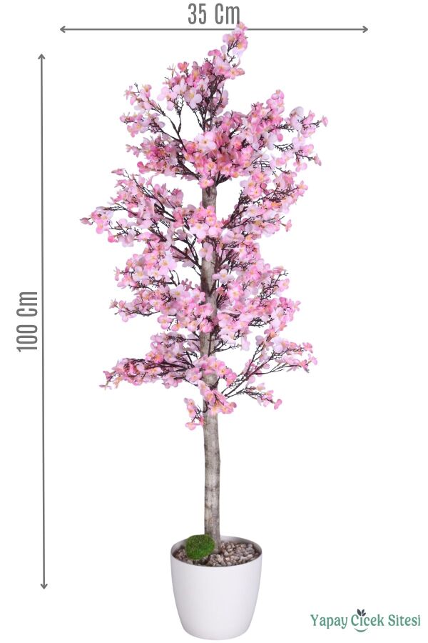 Yapay Mini Çiçekli Sakura Kayısı Ağacı 100 Cm Pembe - 1