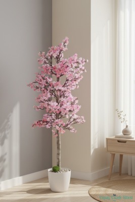 Yapay Mini Çiçekli Sakura Kayısı Ağacı 100 Cm Pembe - 4