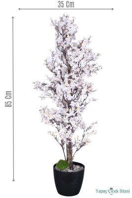 Yapay Mini Çiçekli Sakura Kayısı Ağacı 85 Cm Beyaz - 1