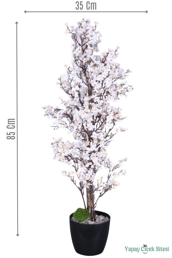 Yapay Mini Çiçekli Sakura Kayısı Ağacı 85 Cm Beyaz - 1