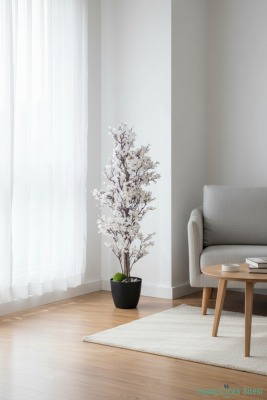 Yapay Mini Çiçekli Sakura Kayısı Ağacı 85 Cm Beyaz - 4