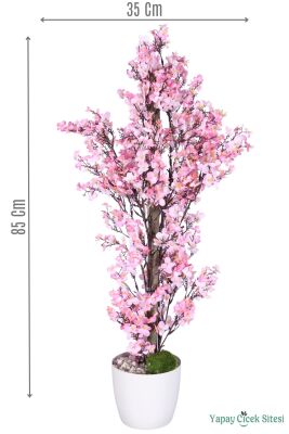 Yapay Mini Çiçekli Sakura Kayısı Ağacı 85 Cm Pembe - 1