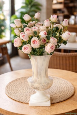 Yapay Mini Gül Dalı 55 cm Somon - Yapay Çiçek Sitesi