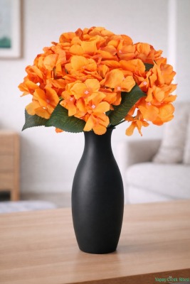 Yapay Ortanca Demeti 5 Dal Turuncu - Yapay Çiçek Sitesi