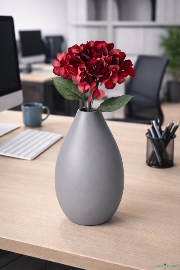 Yapay Pastel Ortanca Dalı Tek Dal 58 cm Kırmızı - 1