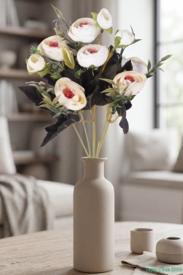 Yapay Pastel Şakayık Gül Demeti 31cm Krem-Beyaz - Yapay Çiçek Sitesi