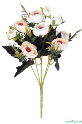 Yapay Pastel Şakayık Gül Demeti 31cm Krem-Beyaz - 2