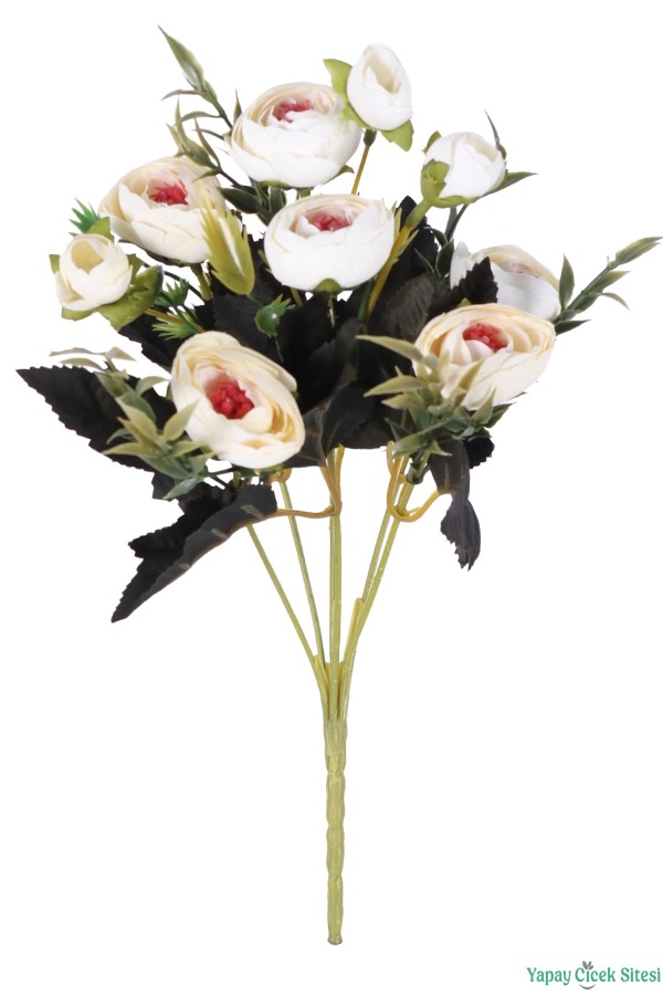 Yapay Pastel Şakayık Gül Demeti 31cm Krem-Beyaz - 2
