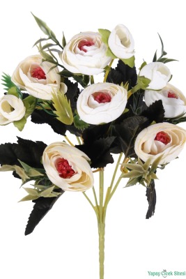 Yapay Pastel Şakayık Gül Demeti 31cm Krem-Beyaz - 3