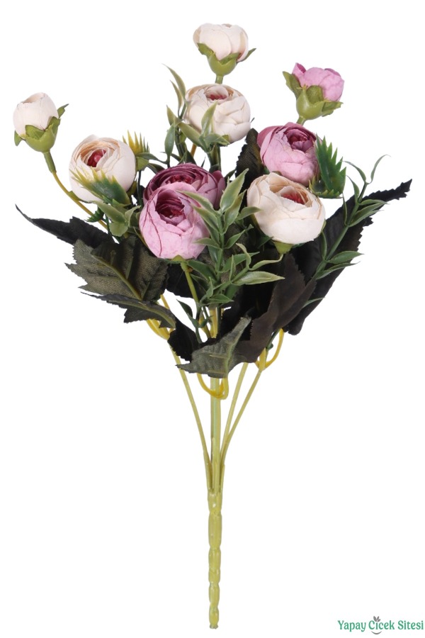Yapay Pastel Şakayık Gül Demeti 31cm Krem-Pembe - 2