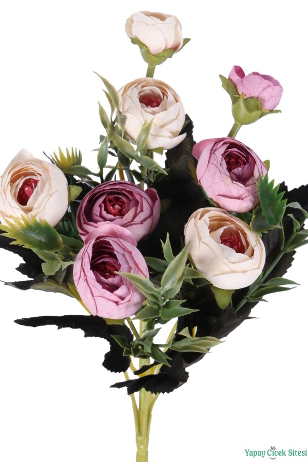 Yapay Pastel Şakayık Gül Demeti 31cm Krem-Pembe - 3