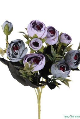 Yapay Pastel Şakayık Gül Demeti 31cm Lila-Gri - 3